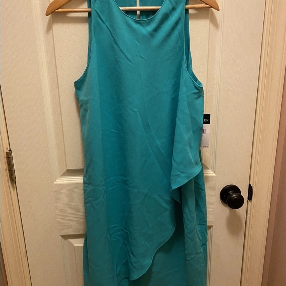 Ralph Lauren Elegant Teal Sleeveless Dress Tropical Turquoise Sz 10 NWT